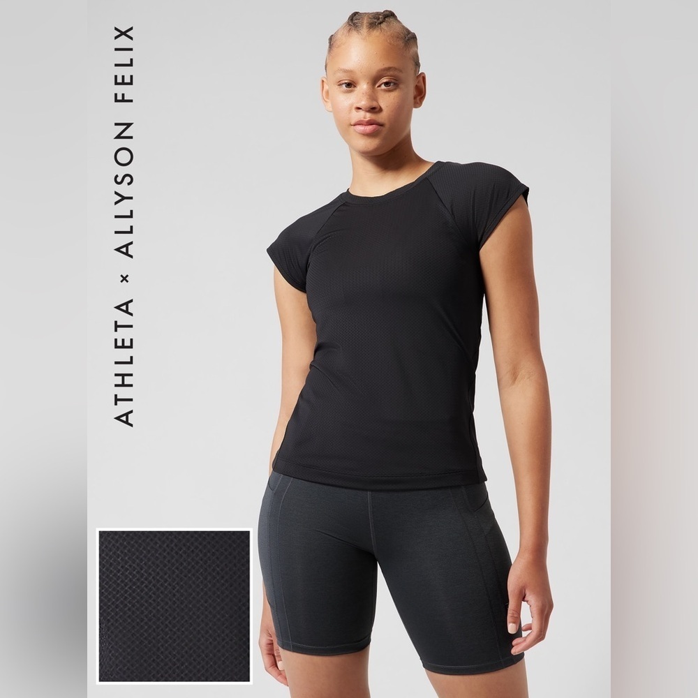 Athleta + Allyson Felix Black Layered Mesh Vented Athletic Running Tee sz S